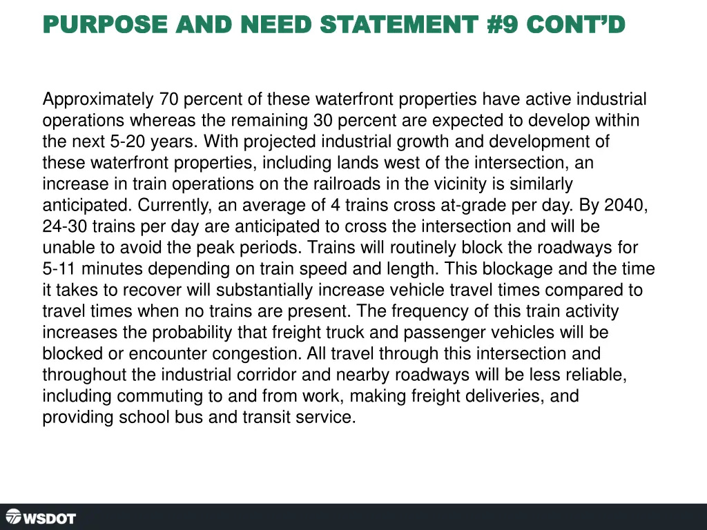 purpose and need statement 9 cont d purpose 1