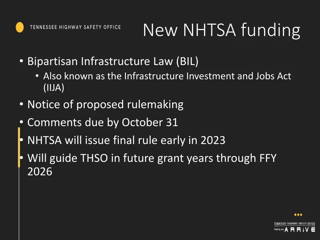 new nhtsa funding