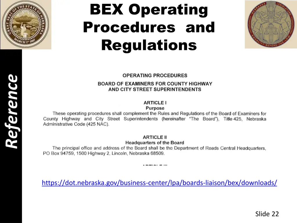 bex operating procedures and regulations