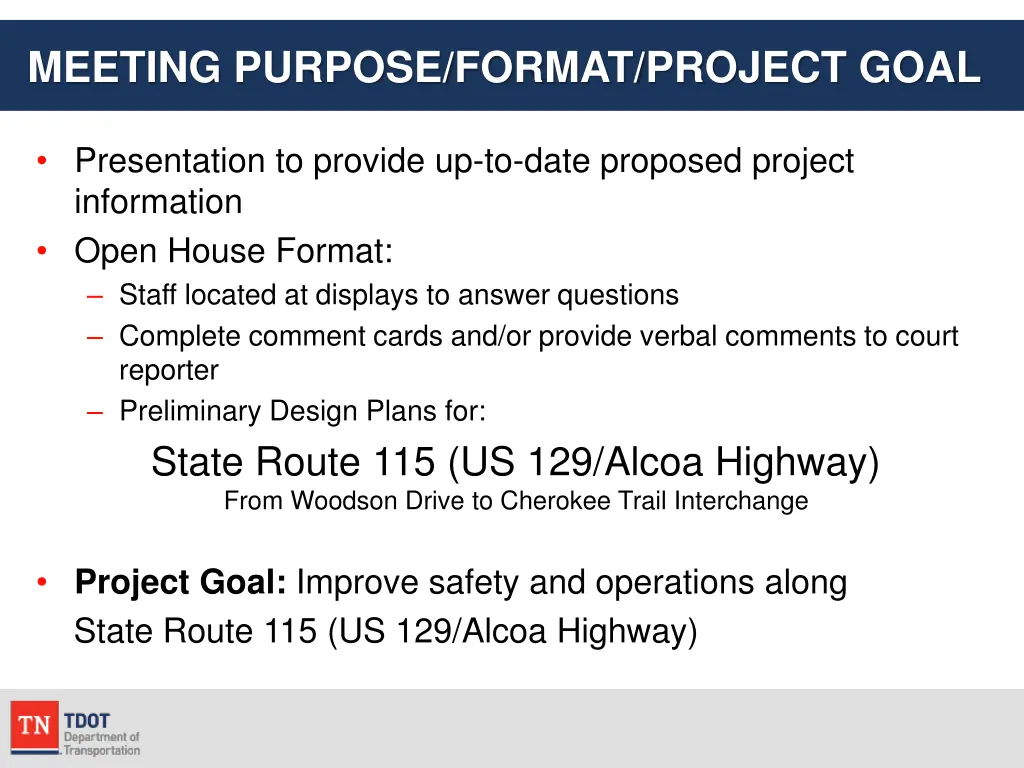 meeting purpose format project goal