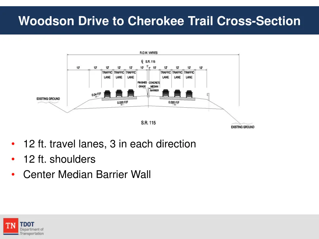 woodson drive to cherokee trail cross section