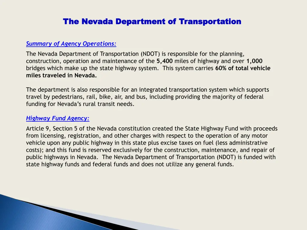 the nevada department of transportation