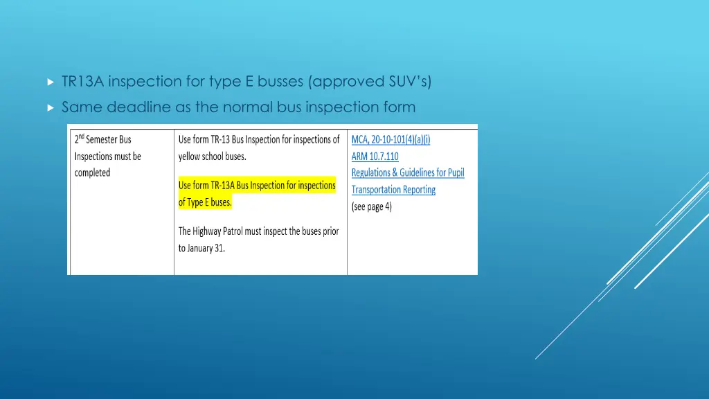 tr13a inspection for type e busses approved suv s