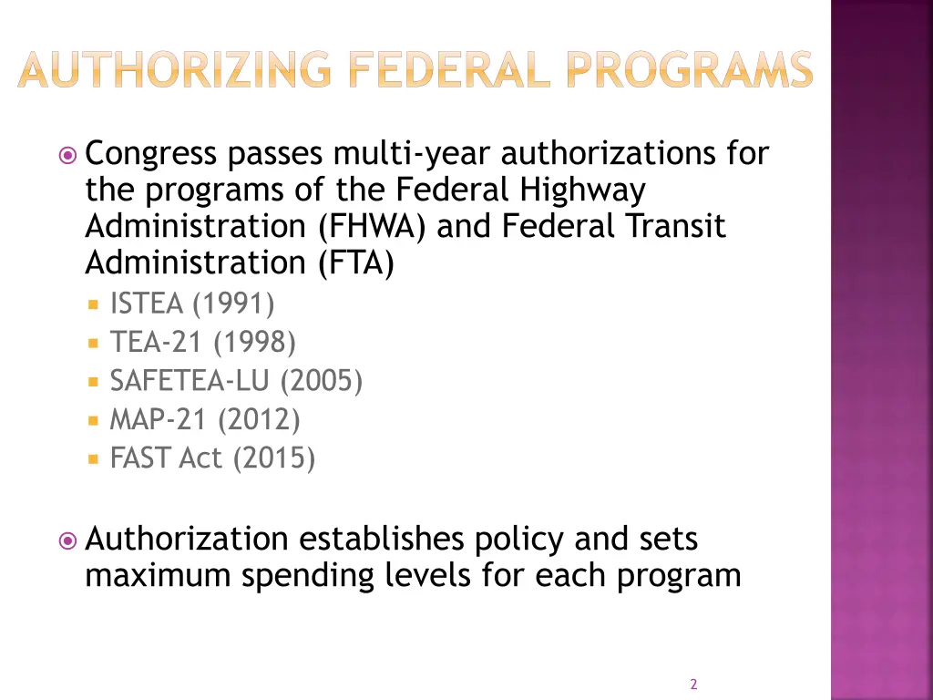 authorizing federal programs