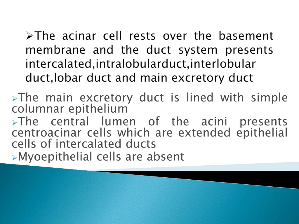 the main excretory duct is lined with simple