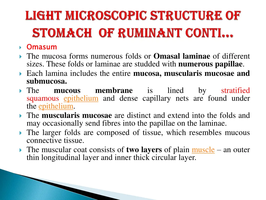 omasum the mucosa forms numerous folds or omasal