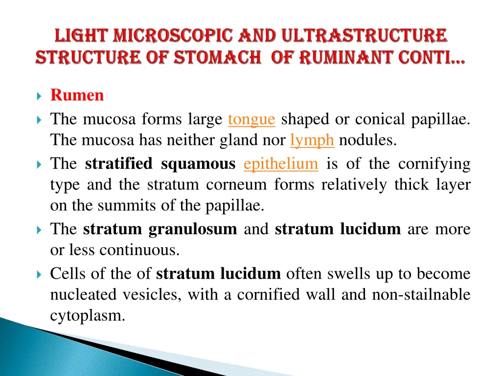 rumen the mucosa forms large tongue shaped