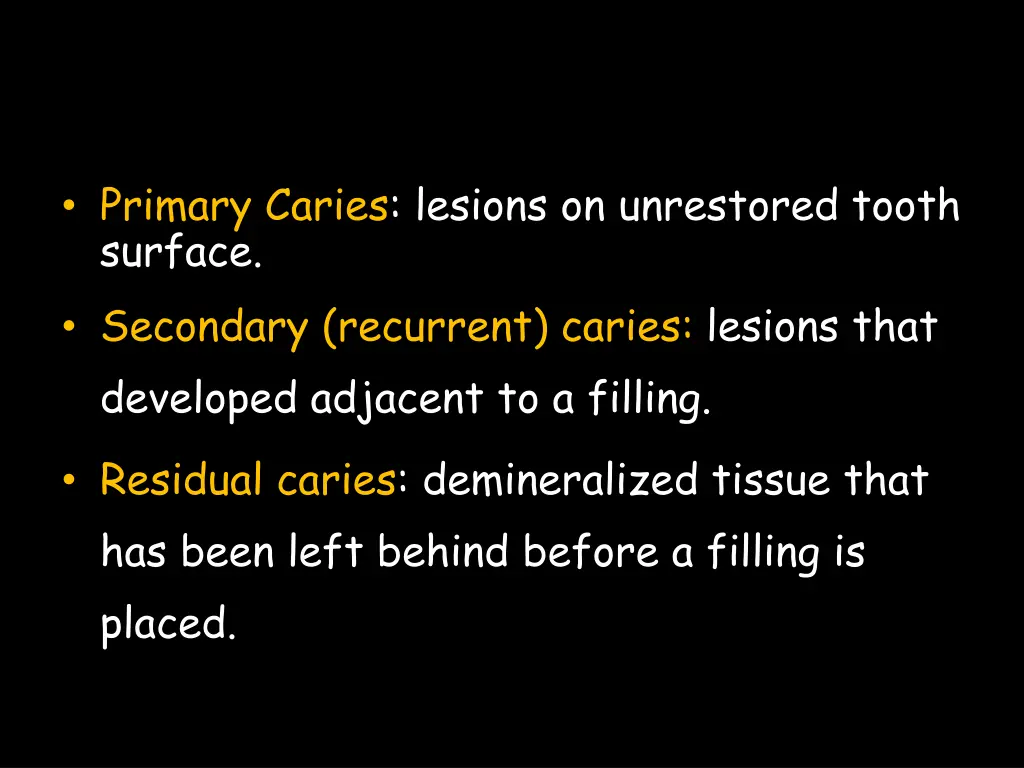 primary caries lesions on unrestored tooth