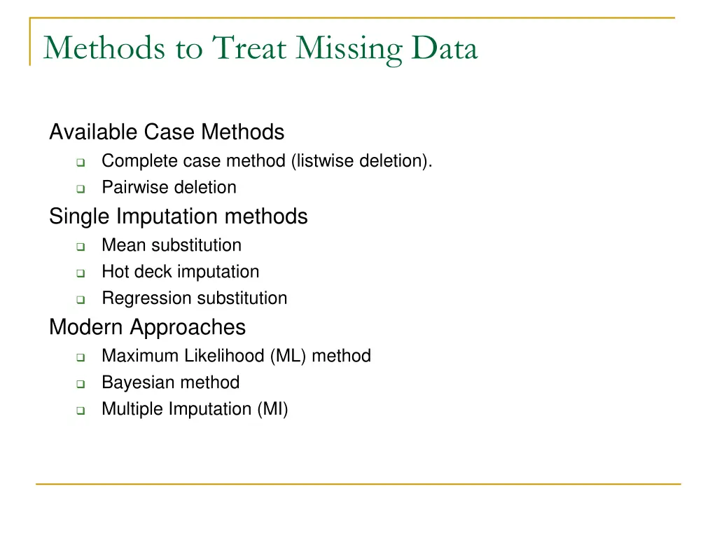 methods to treat missing data