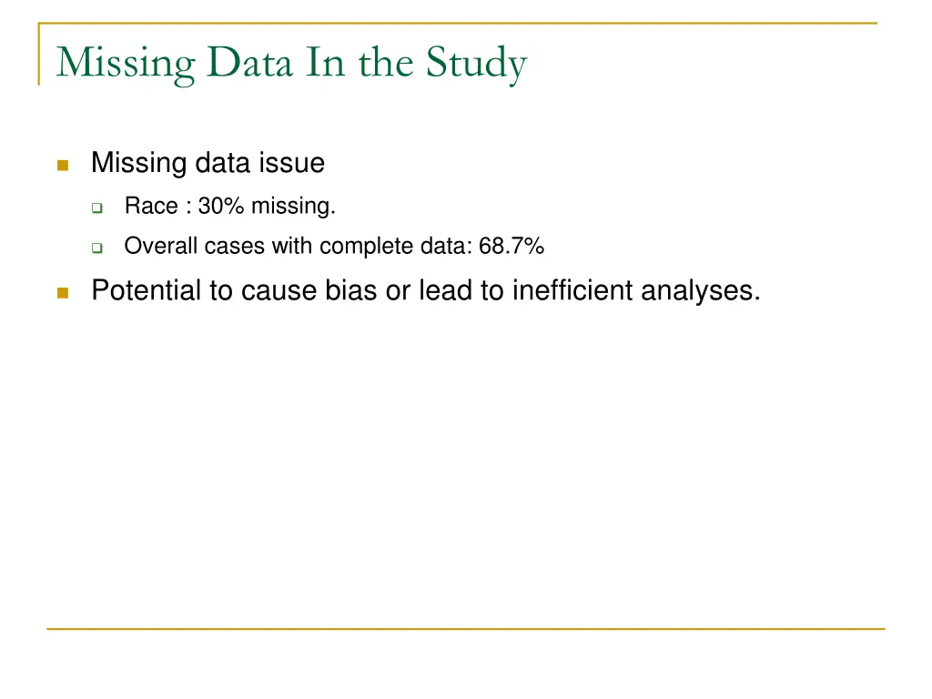 missing data in the study