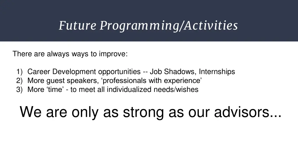 future programming activities