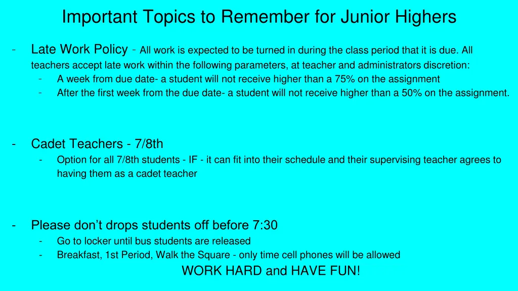 important topics to remember for junior highers