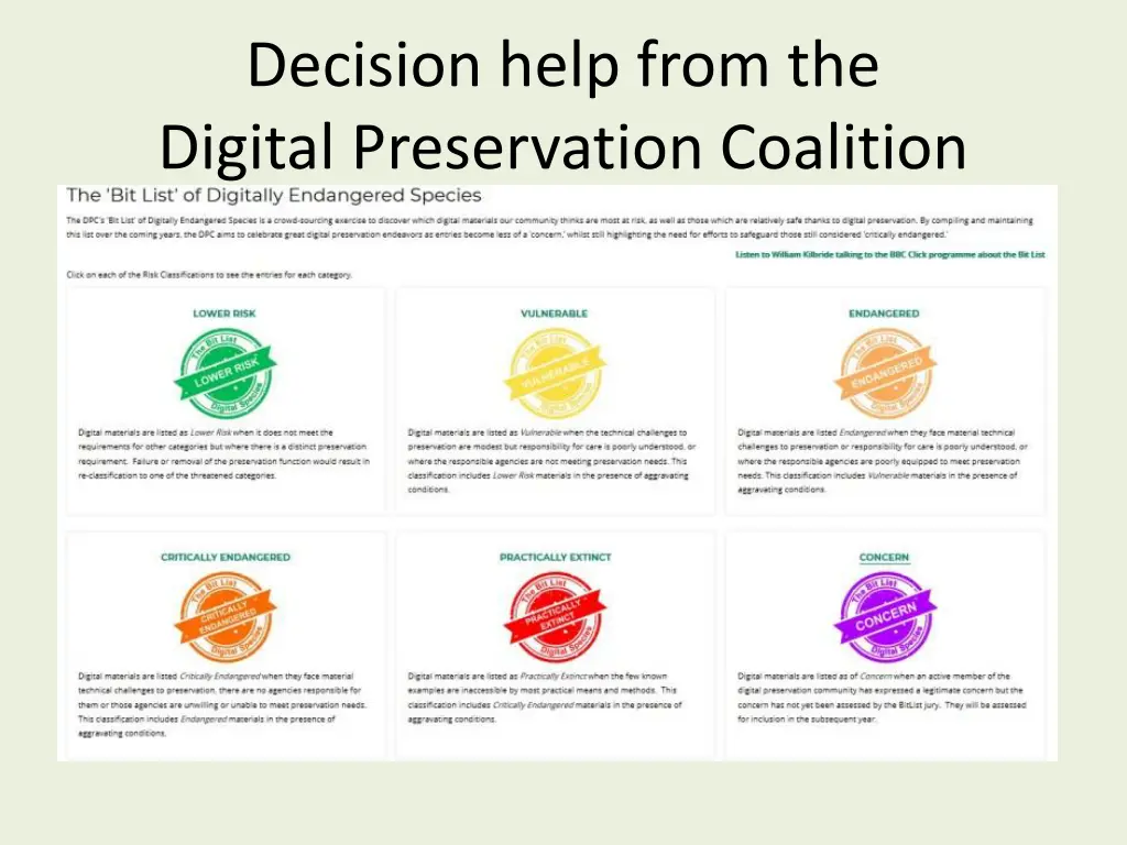 decision help from the digital preservation