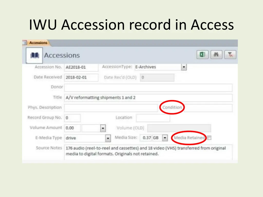 iwu accession record in access