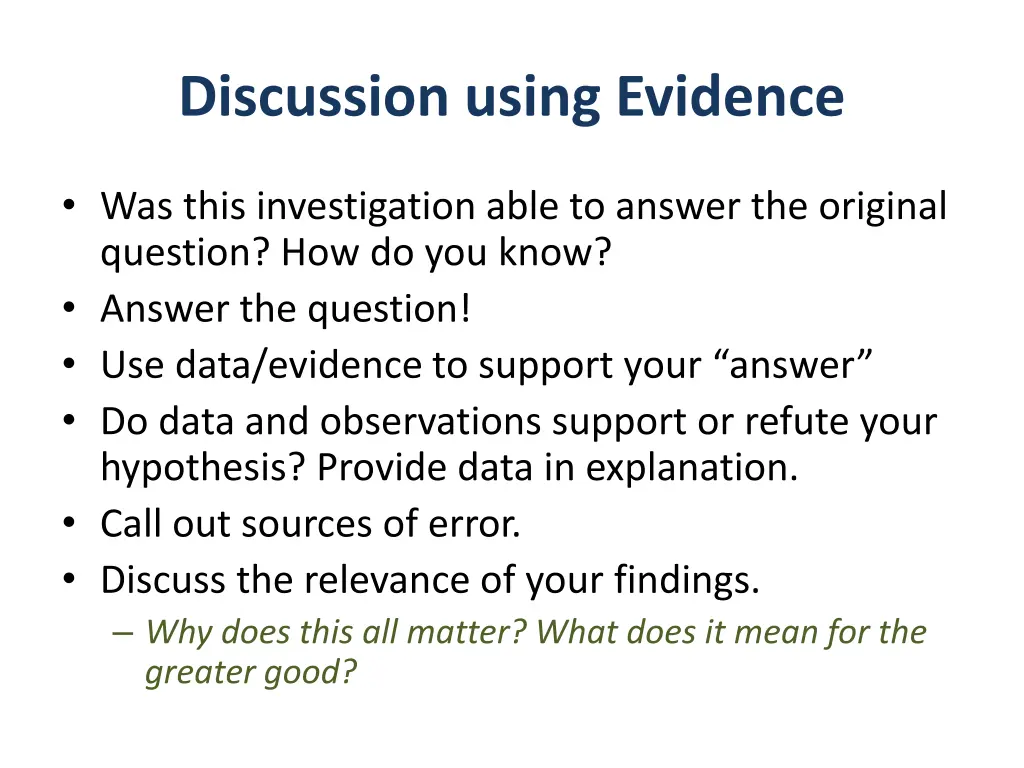 discussion using evidence