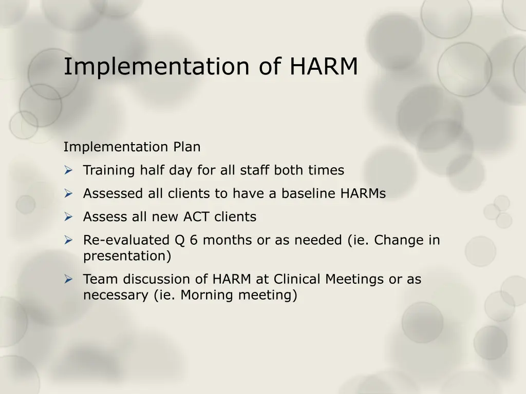 implementation of harm