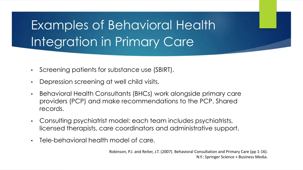 examples of behavioral health integration