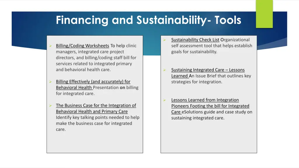 financing and sustainability tools