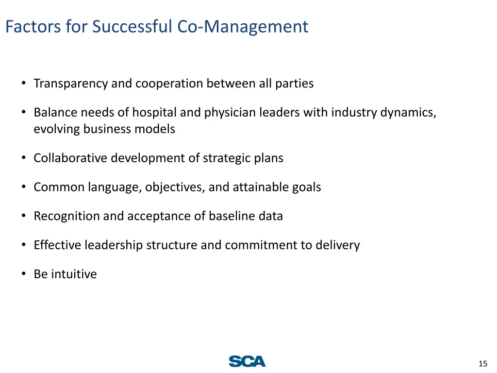 factors for successful co management