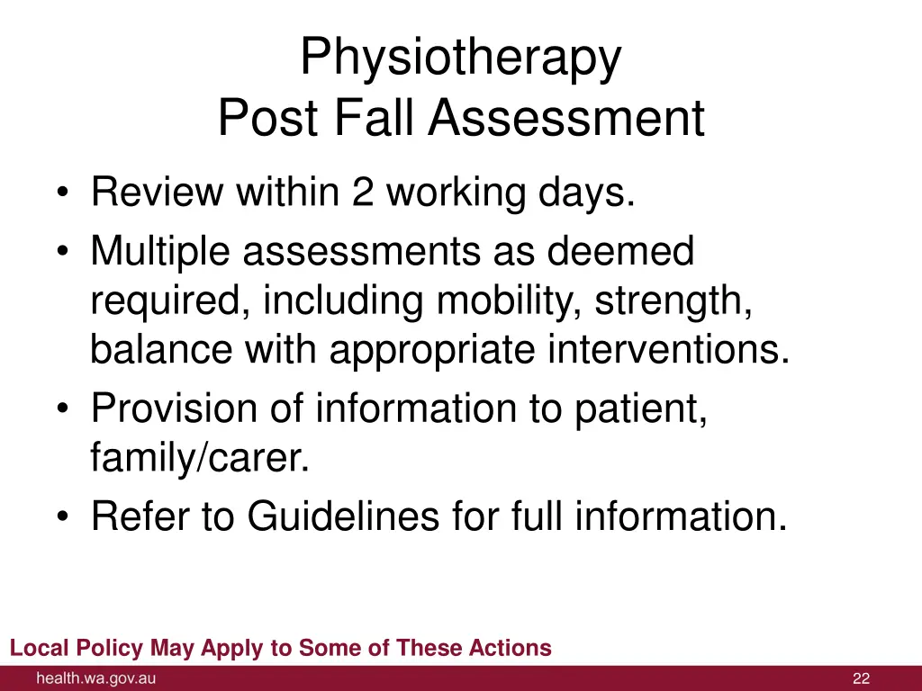 physiotherapy post fall assessment review within