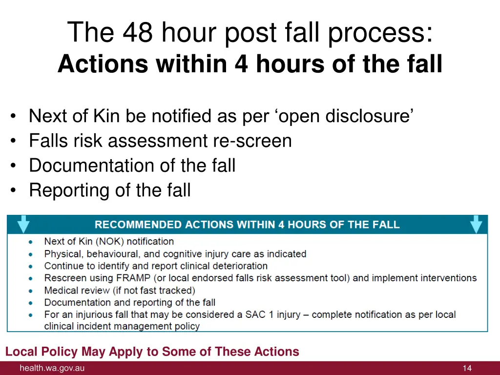 the 48 hour post fall process actions within