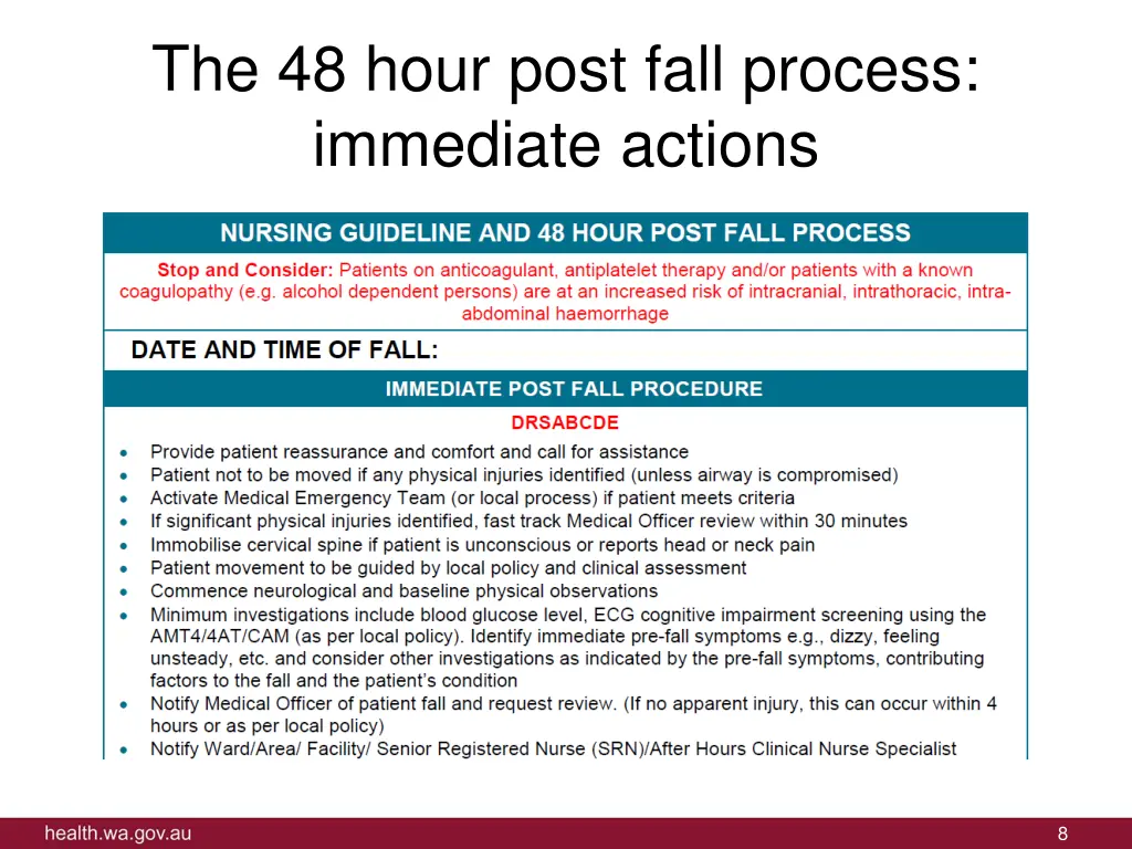 the 48 hour post fall process immediate actions