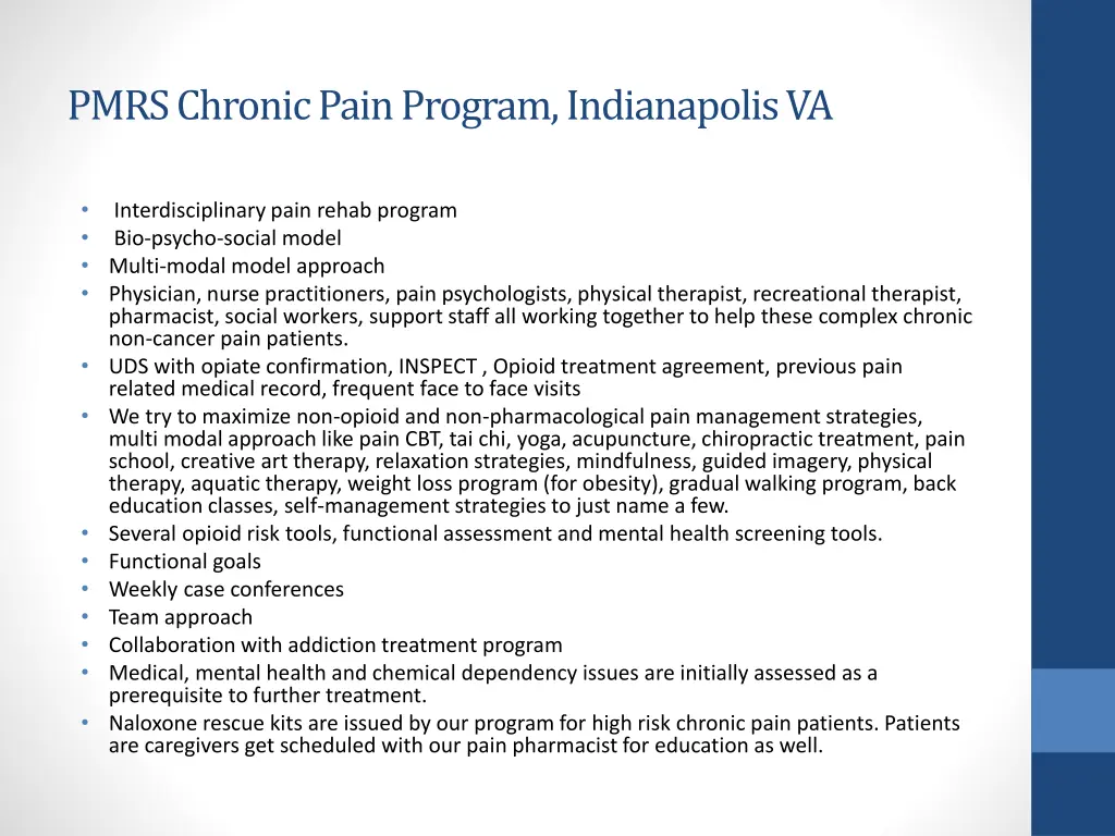 pmrs chronic pain program indianapolis va