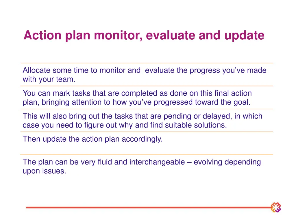 action plan monitor evaluate and update