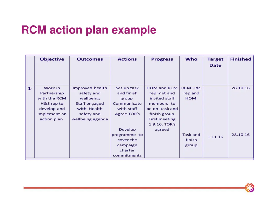 rcm action plan example