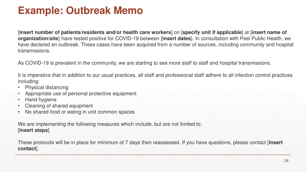 example outbreak memo