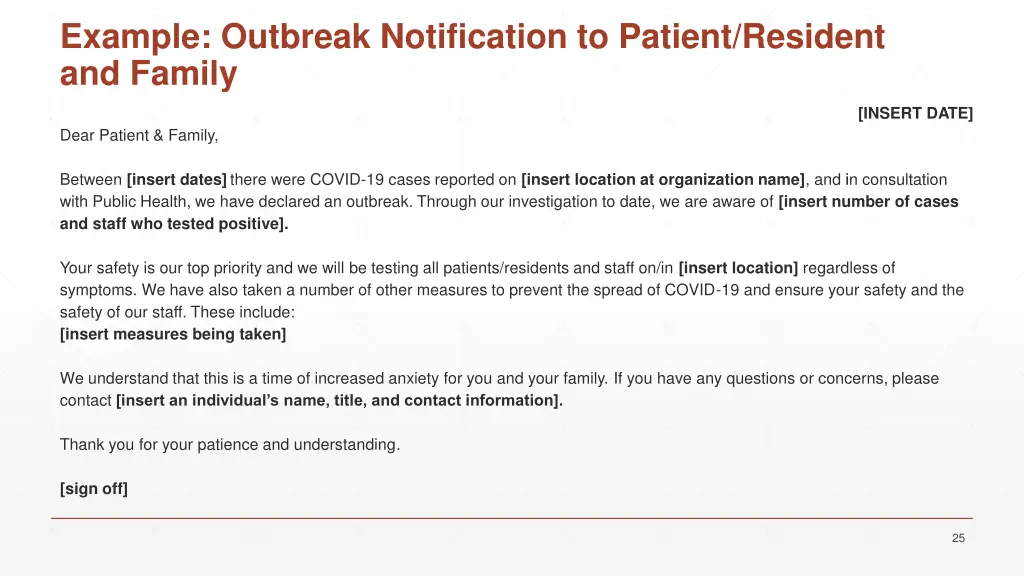 example outbreak notification to patient resident