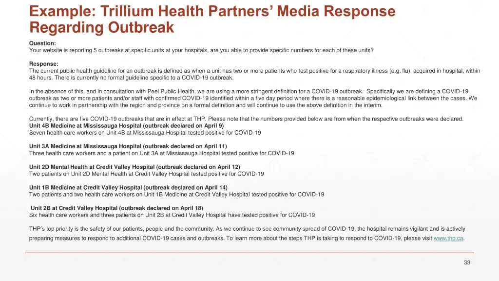 example trillium health partners media response