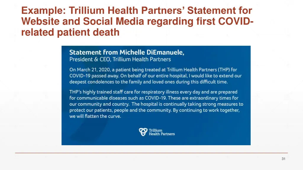 example trillium health partners statement