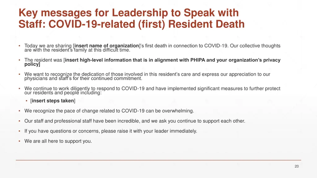 key messages for leadership to speak with staff