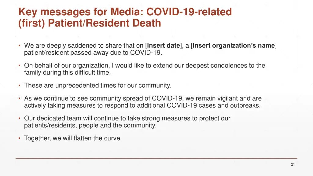 key messages for media covid 19 related first