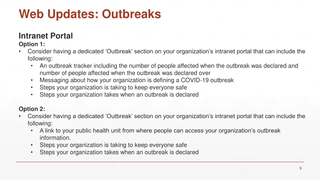 web updates outbreaks