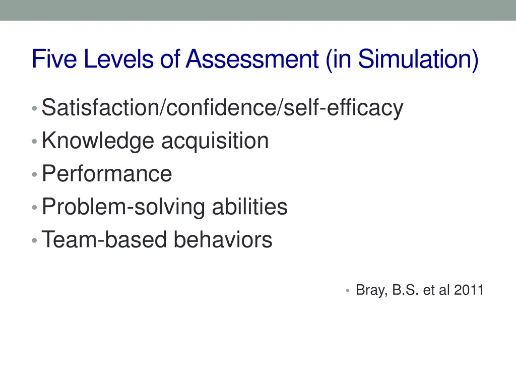 five levels of assessment in simulation