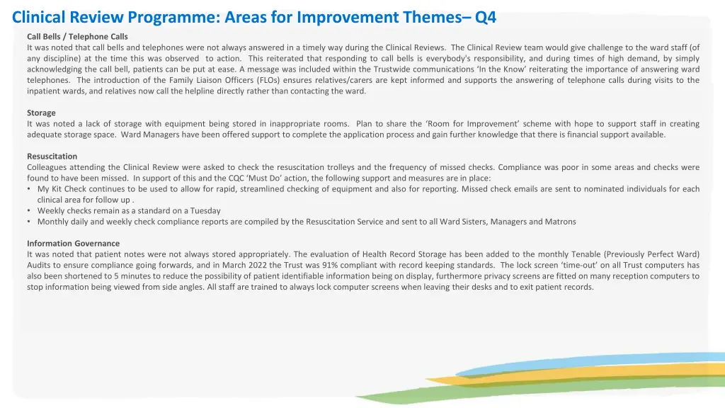 clinical review programme areas for improvement