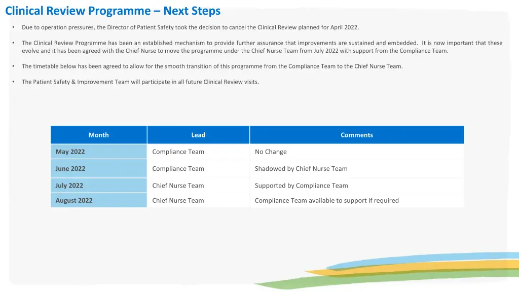 clinical review programme next steps