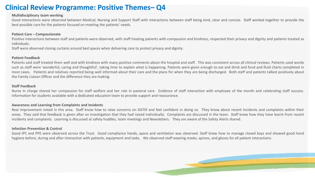 clinical review programme positive themes