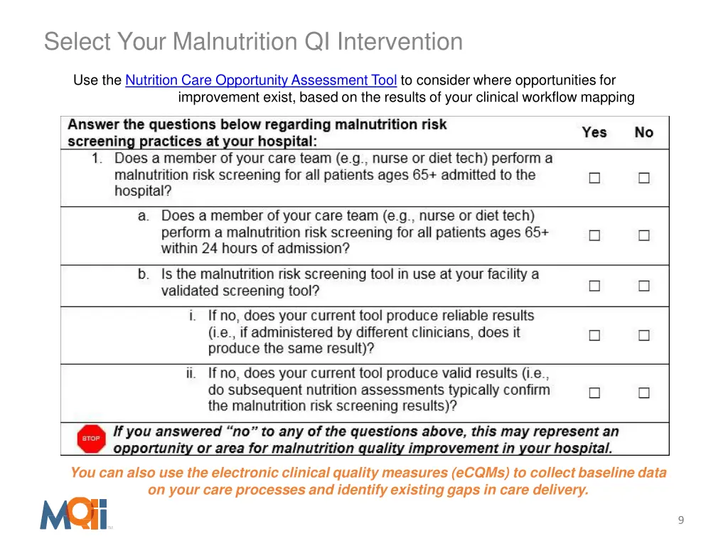 select your malnutrition qi intervention