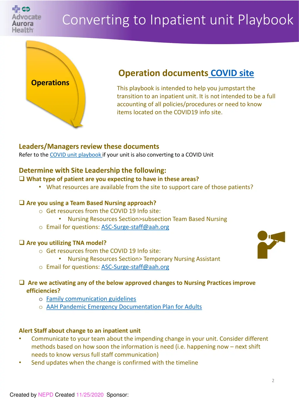 converting to inpatient unit playbook 1