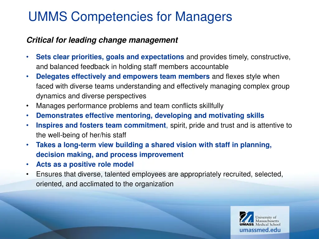 umms competencies for managers