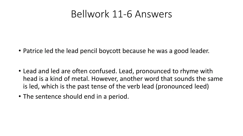 bellwork 11 6 answers