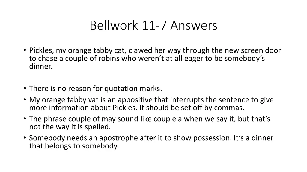 bellwork 11 7 answers