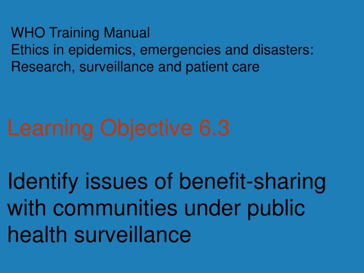 who training manual ethics in epidemics