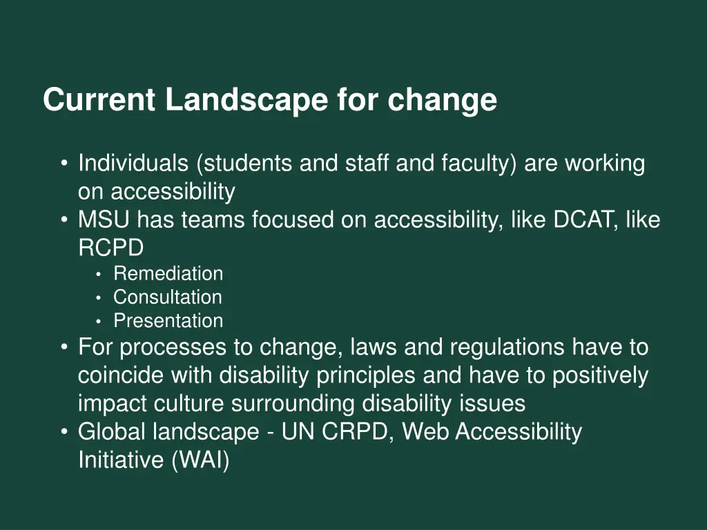 current landscape for change