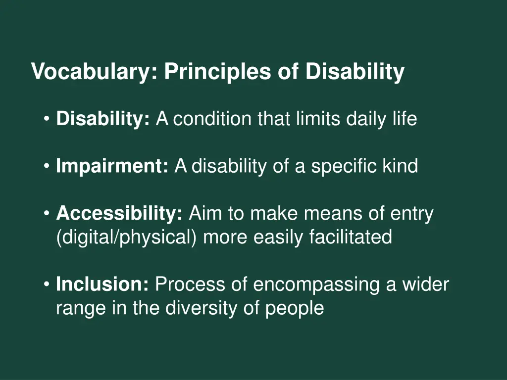 vocabulary principles of disability