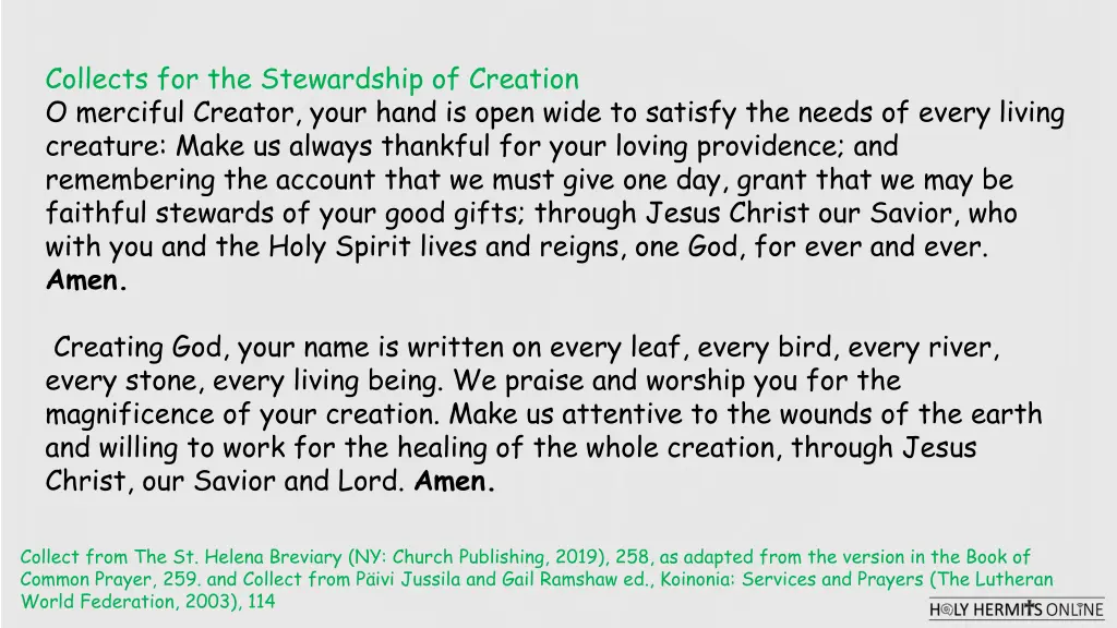 collects for the stewardship of creation