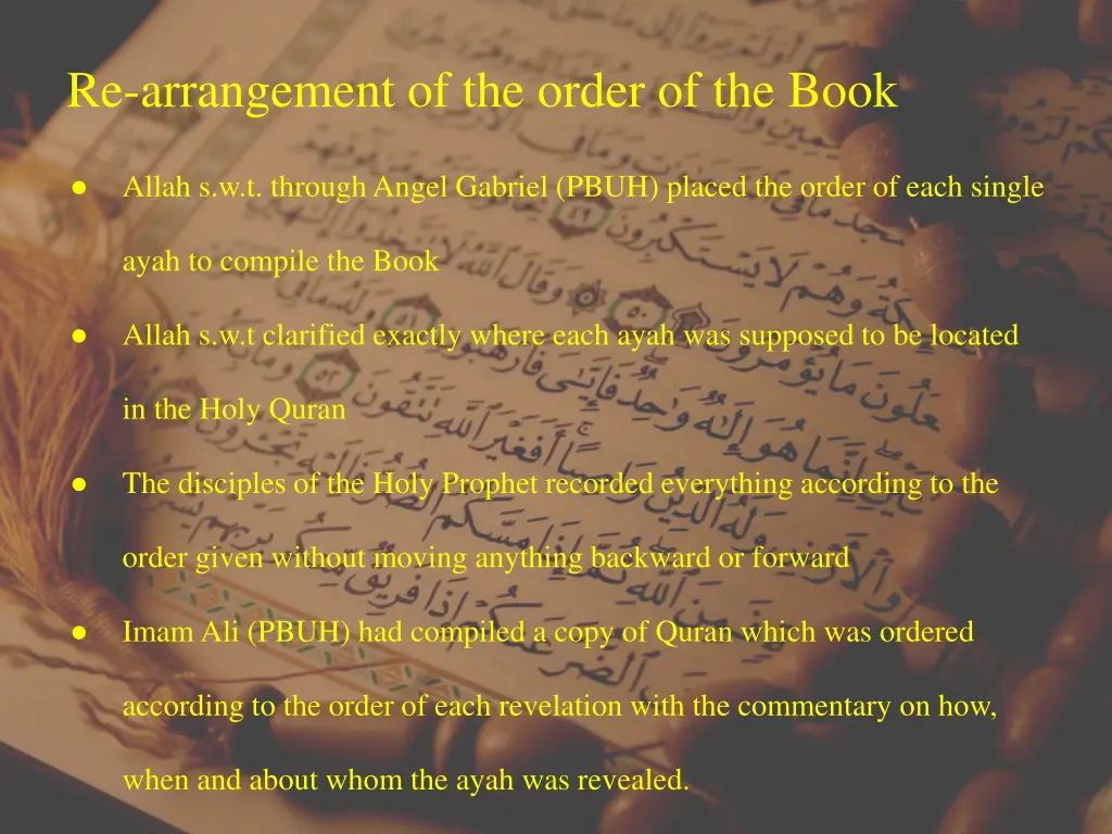 re arrangement of the order of the book